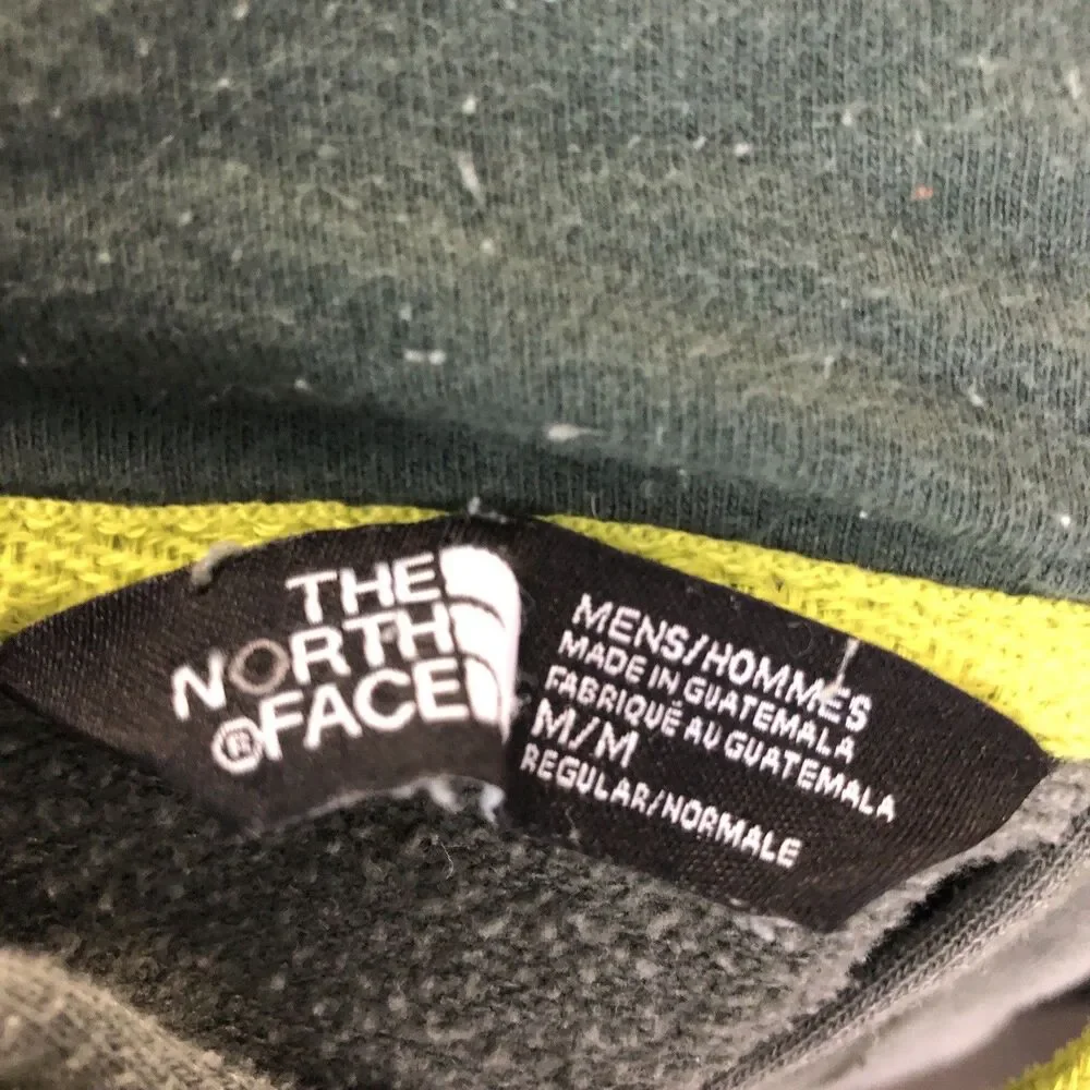 The North Face Logo Graphic Print Fleece Pullover Hoodie Green Cotton Blend M